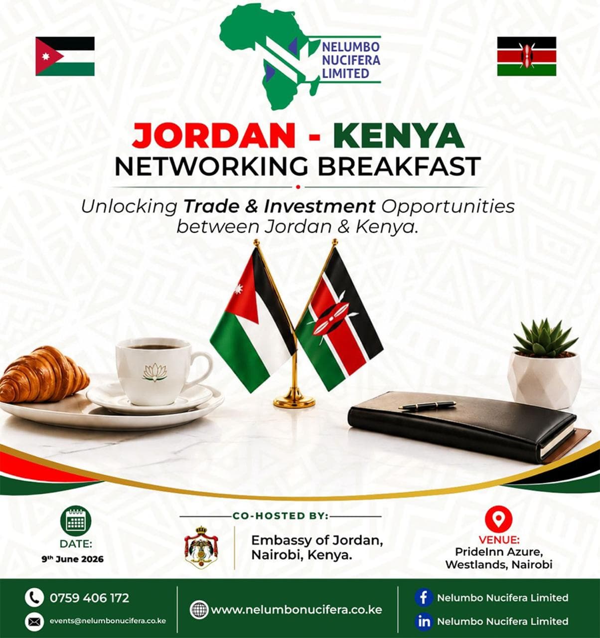 Poster for the Jordan–Kenya Networking Breakfast, 9 June 2026