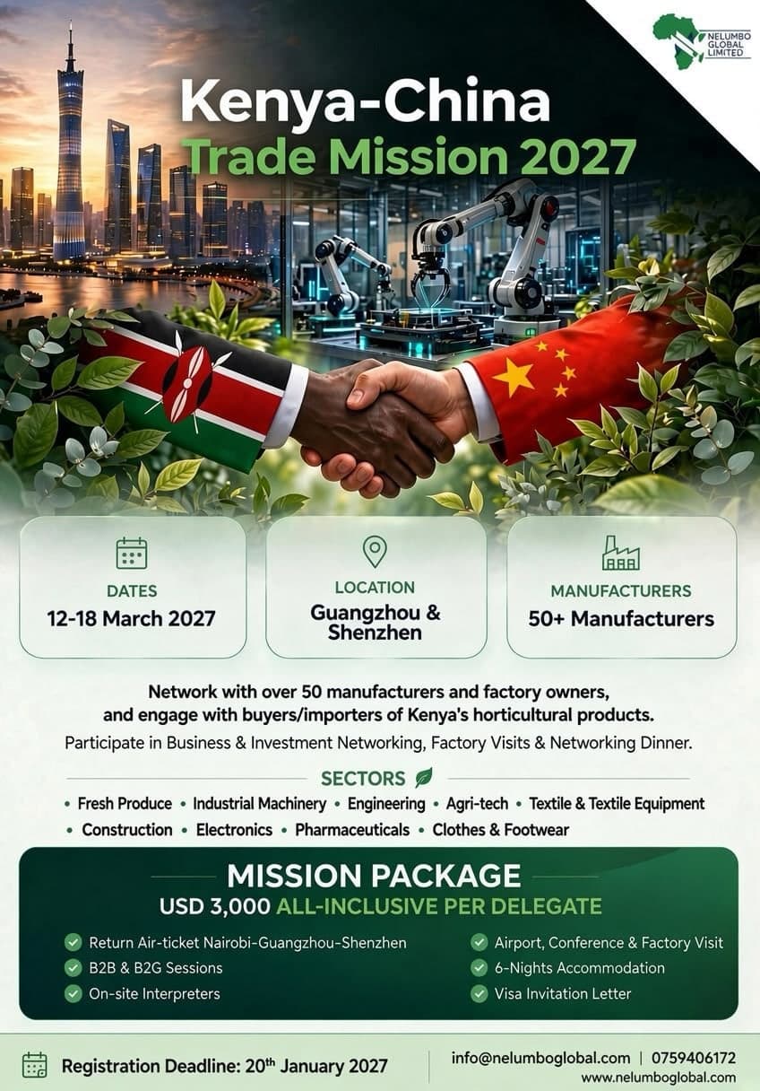 Poster for the Kenya–China Trade Mission to Guangzhou and Shenzhen, 12 to 18 March 2027